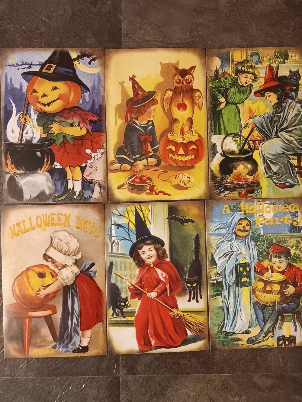Halloween Postcard Lot Of 6, Vintage Inspired Art 4x6, Pumpkin Witchy Note Cards